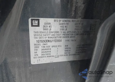 2018 GMC Canyon Sle z USA, uszkodzony, nr VIN 1GTG5CEN8J1123904